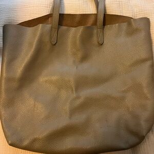 Cuyana Taupe Green Pebbled Leather Tote